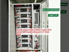 215KWh LiFePo4 Batería 100KW gabinete BESS al aire libre con refrigeración líquida y potencia nominal de 2,2T